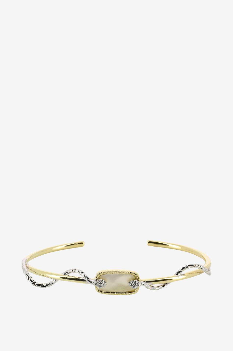 BE MAAD Jonc doré orné de nacre et de zircons Sangha Femme BLANC 1