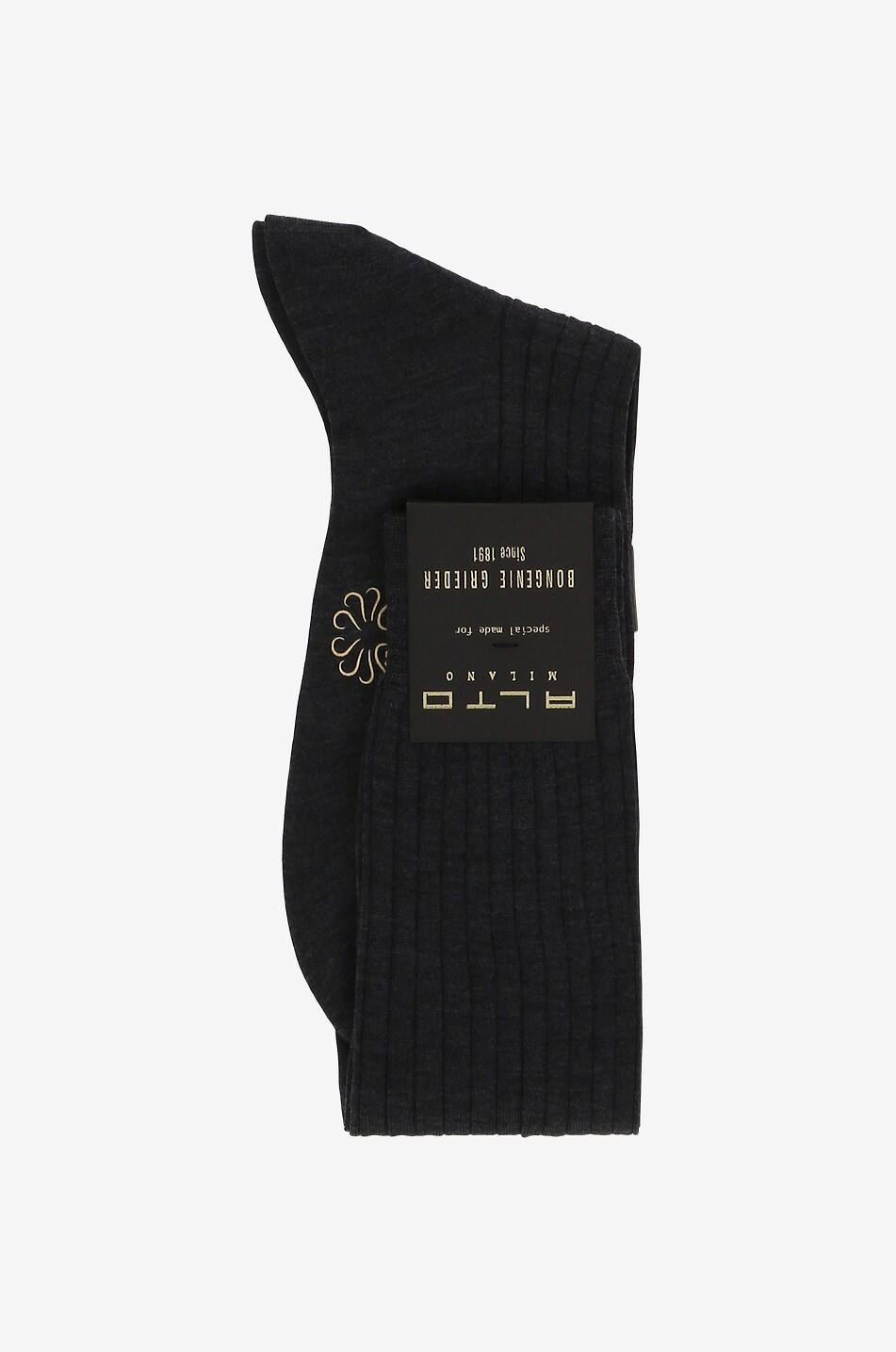 ALTO MILANO Chaussettes longues en laine côtelée Homme GRIS FONCÉ 1