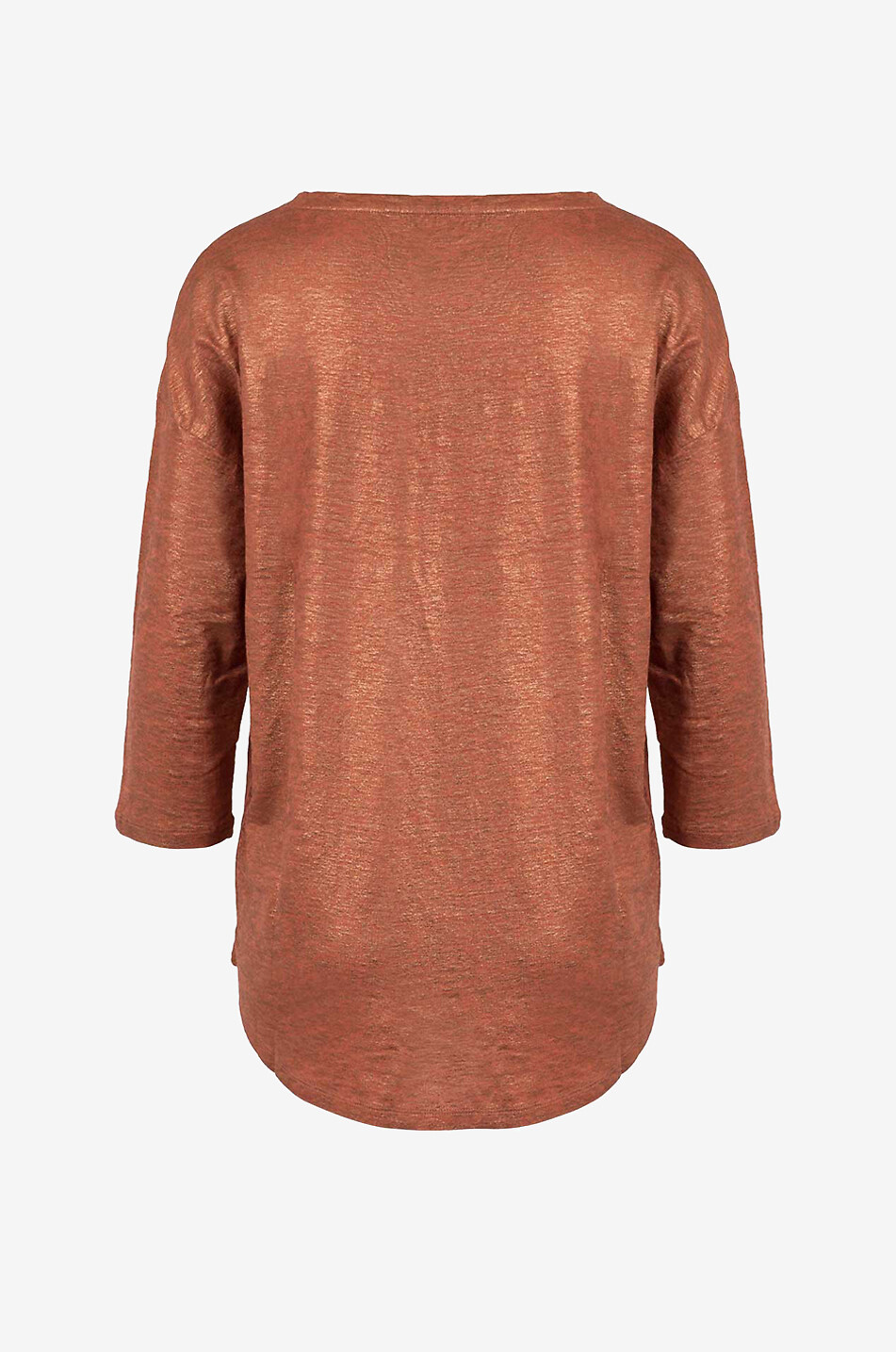 MAJESTIC FILATURES Top scintillant col rond en lin mélangé Femme ORANGE MOYEN 2