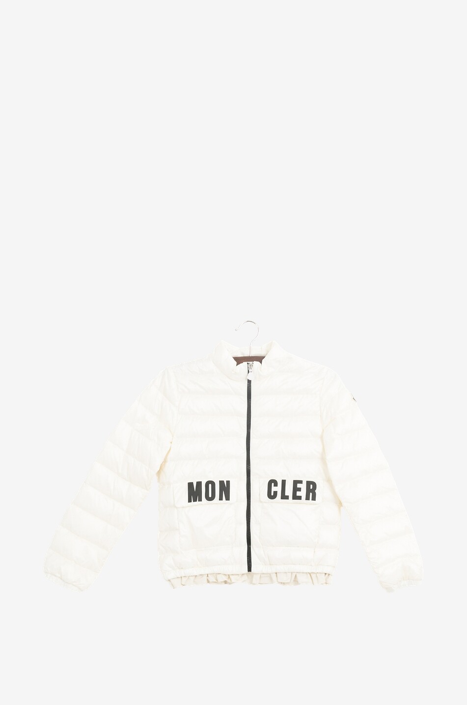 Violette logo print ruffle detail down jacket MONCLER Bongenie