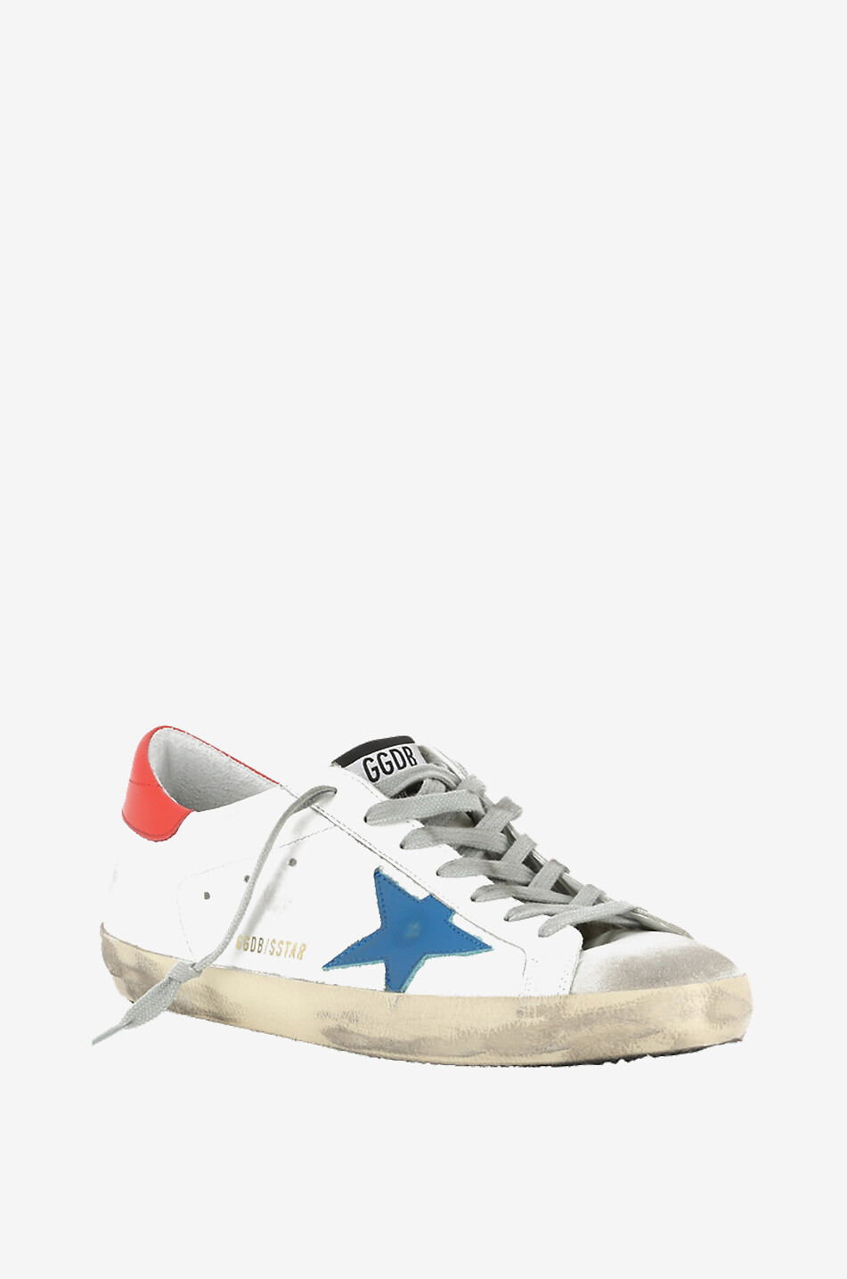 Superstar white leather used look sneakers with blue star