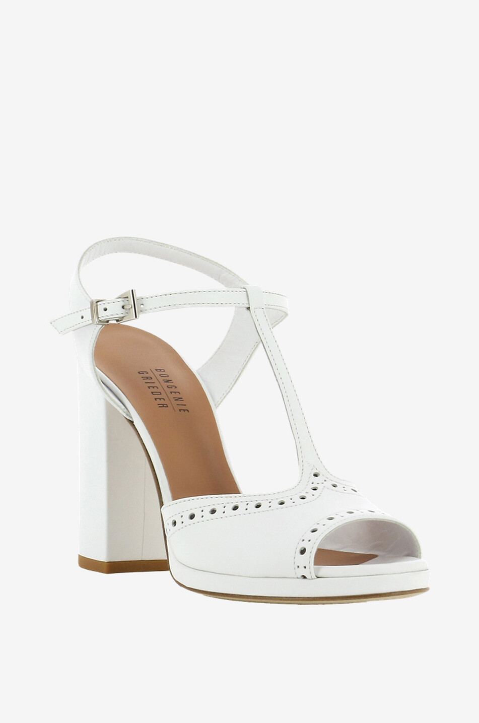 BONGENIE Perforated open leather sandals Women WHITE 1
