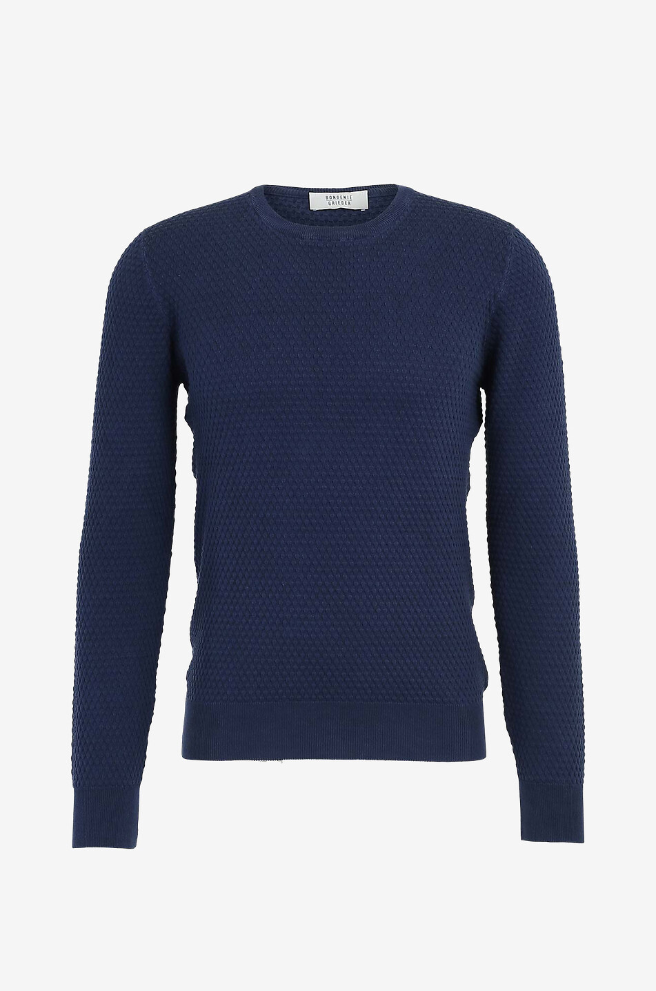 BONGÉNIE Pull col rond en coton texturé Homme BLEU FONCE 1