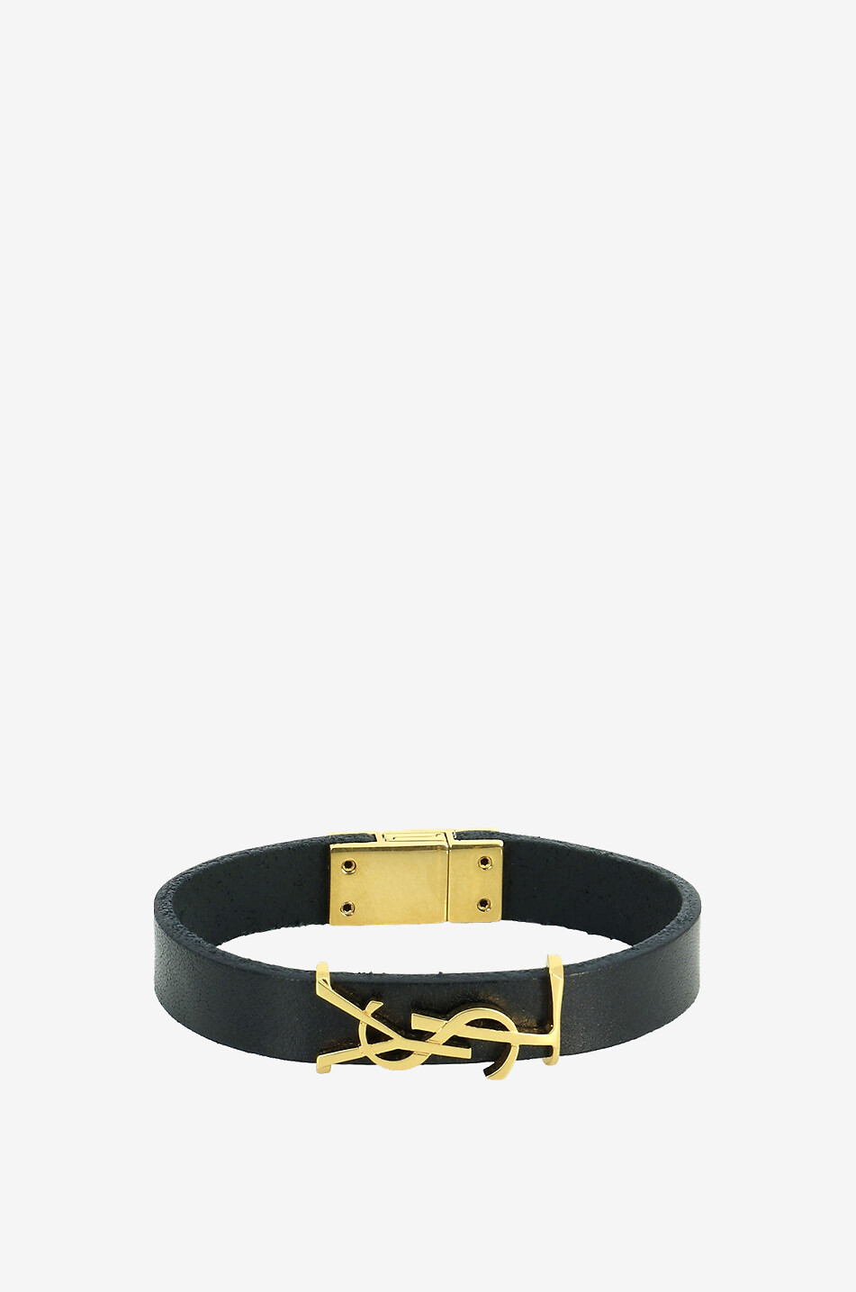 SAINT LAURENT PARIS Armband aus Leder und goldenem Metall mit Monogram Opyum Damen SCHWARZ 1