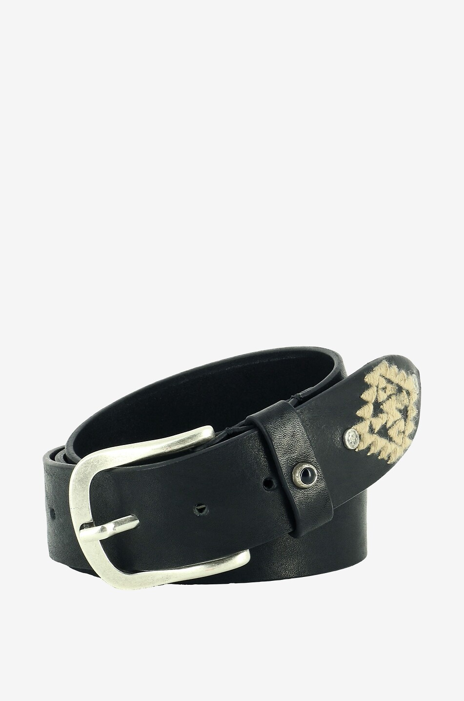 ANDREA D'AMICO Vintage leather belt with ethnic embroideries Men BLACK 1