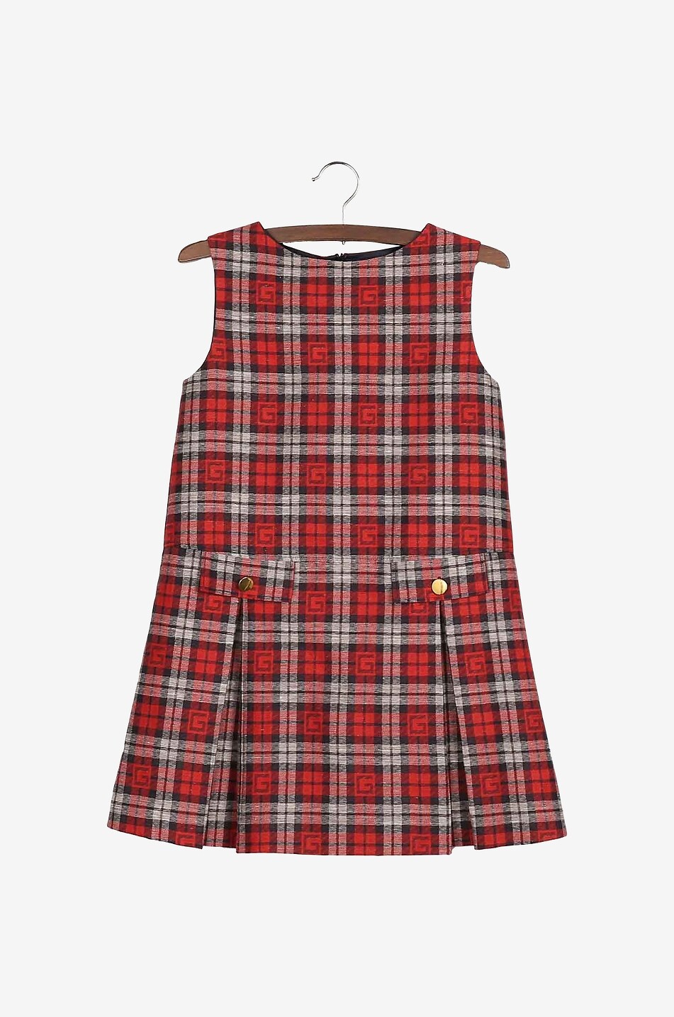 Square G sleeveless checked cotton and linen dress