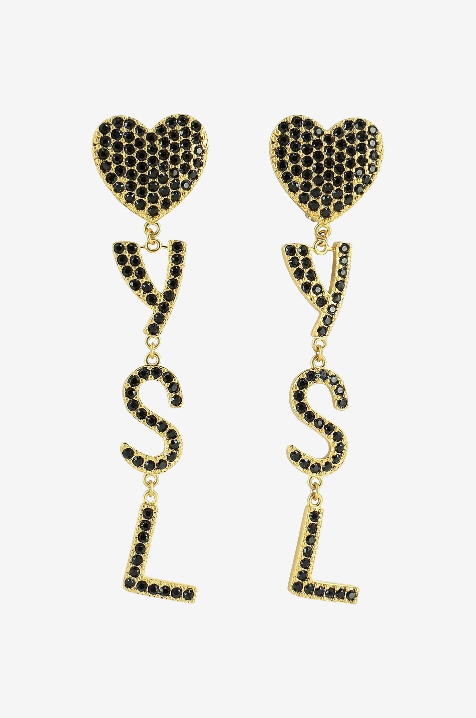 SAINT LAURENT PARIS Clips d'oreilles en métal argenté et cristaux YSL Heart Femme DORE 1