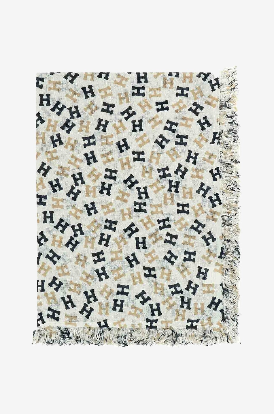 HEMISPHERE Foulard carré en soie et cachemire monogrammé Nies Femme BLEU 1