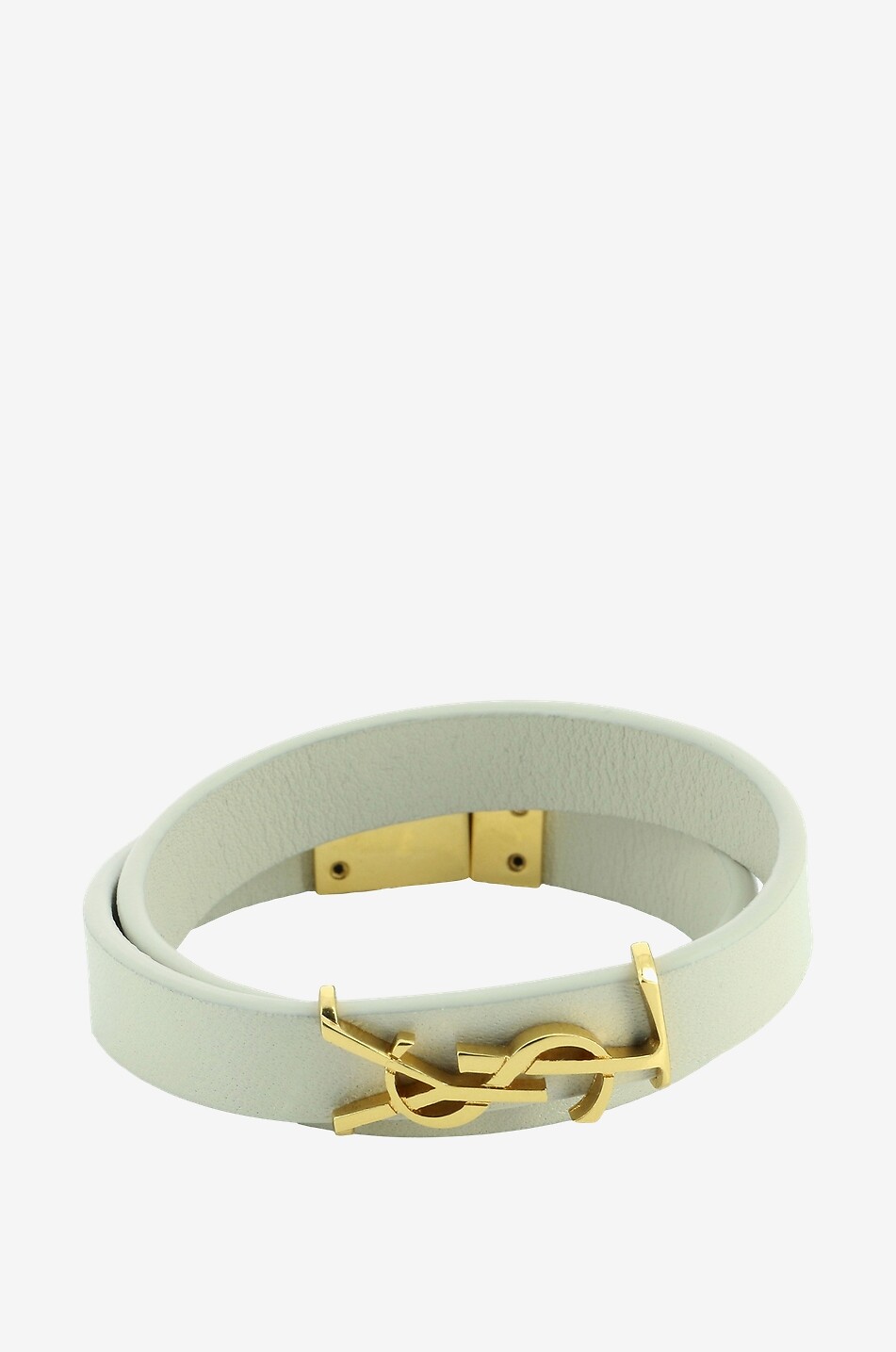 SAINT LAURENT PARIS Braclet double monogrammé en cuir et métal doré Opyum Femme BEIGE 1