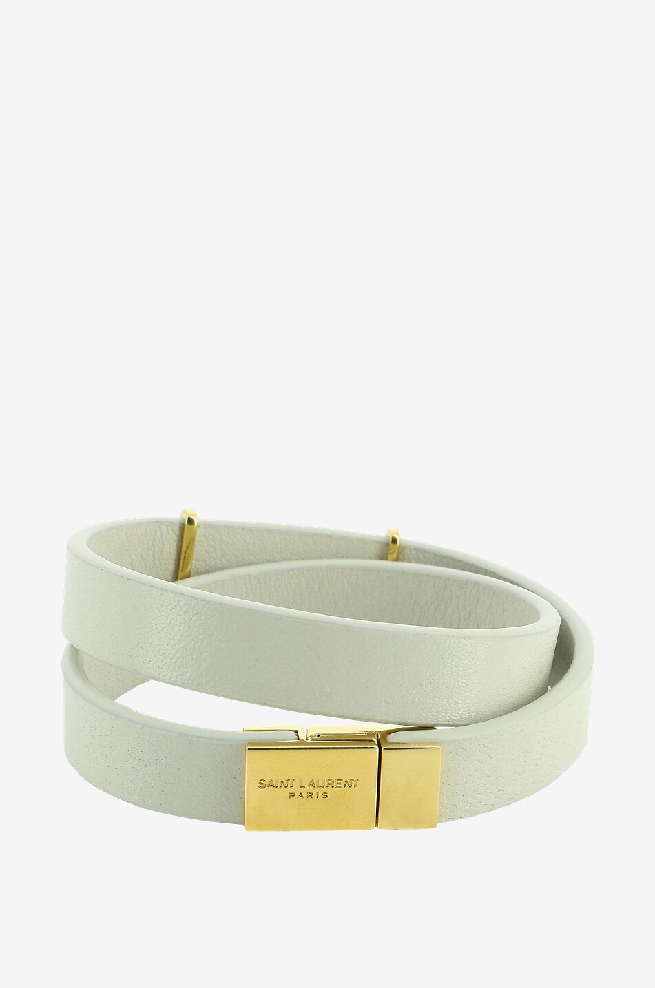 SAINT LAURENT PARIS Braclet double monogrammé en cuir et métal doré Opyum Femme BEIGE 2