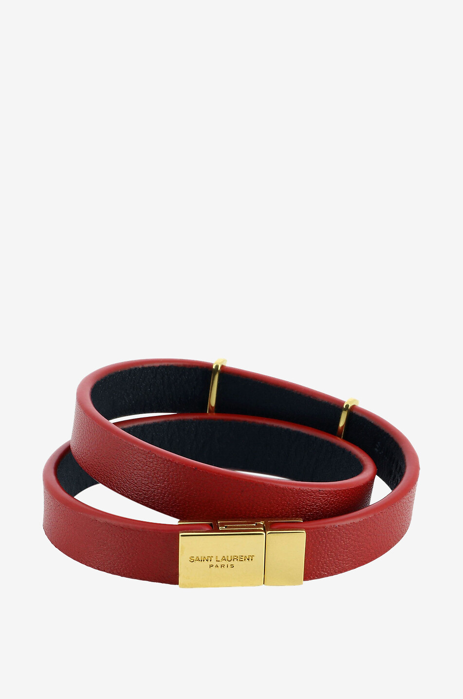 SAINT LAURENT PARIS Dopplearmband aus Leder und goldenem Metall mit Monogramm Opyum Damen ROT 2