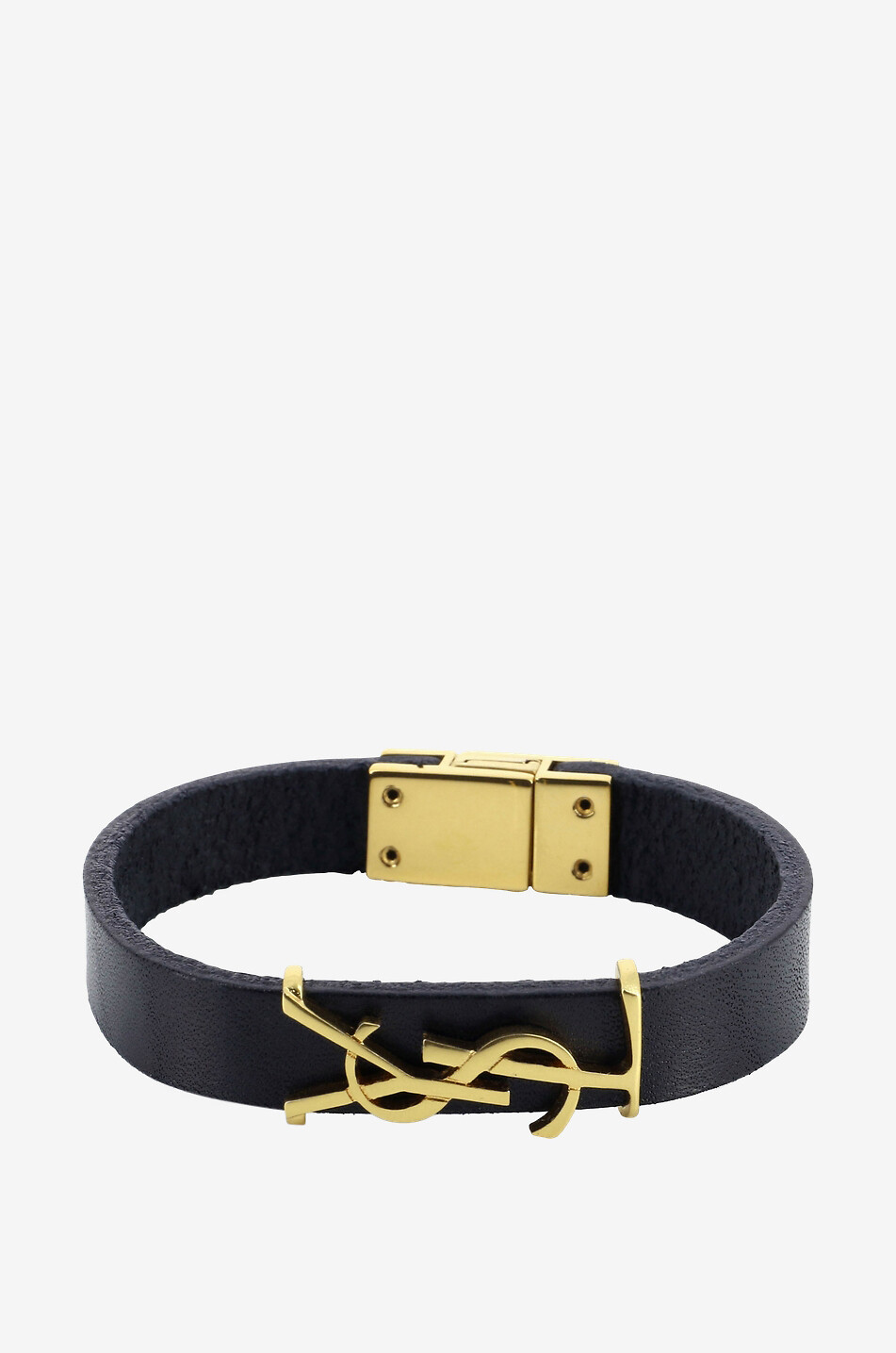 SAINT LAURENT PARIS Armband aus Leder und goldenem Metall mit Monogramm Opyum Damen SCHWARZ 1