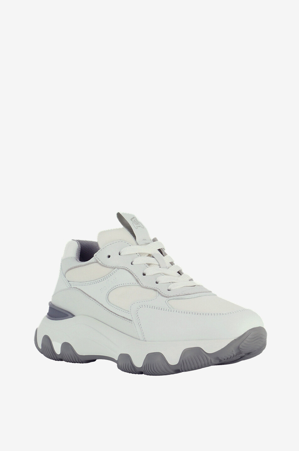 Hyperactive white fabric and leather wedge sneakers