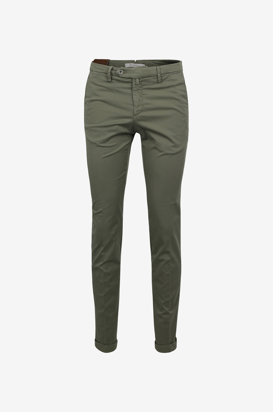 B SETTECENTO Slim fit gabardine chino trousers with turn-ups Men MEDIUM GREEN 1