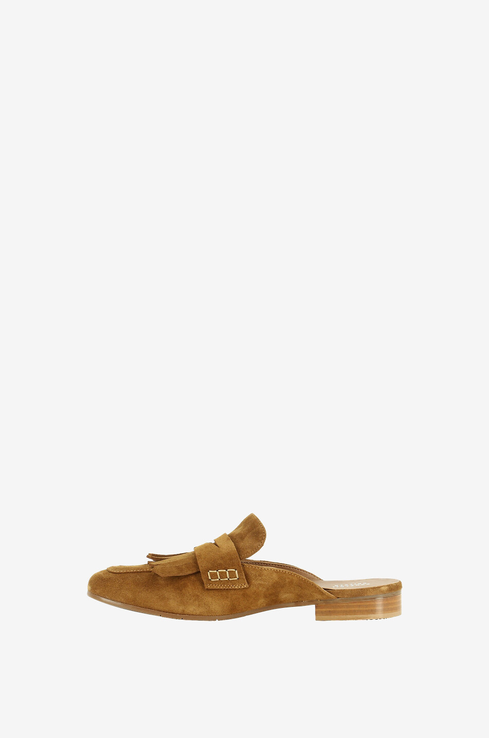 BONGENIE Flache Pantoletten aus Wildleder mit Fransen Damen COGNAC 3