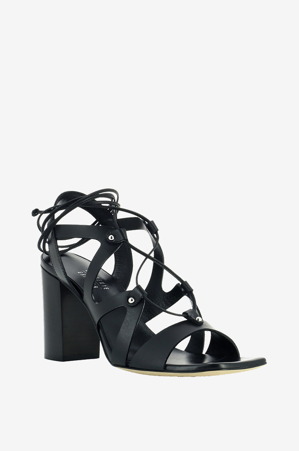 BONGENIE Schnürsandalen aus Glattleder mit eckigen Zehen und Blockabsatz 85 Damen SCHWARZ 1