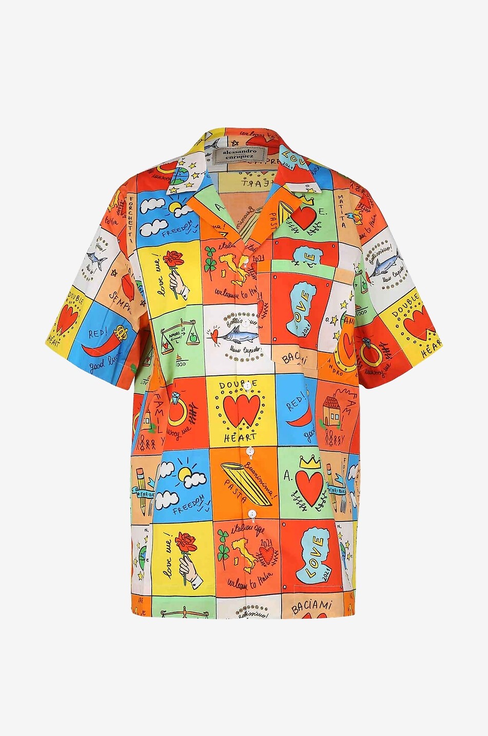 ALESSANDRO ENRIQUEZ Kurzarm-Hemd mit Marktszene Vegan Love Damen BUNT 1