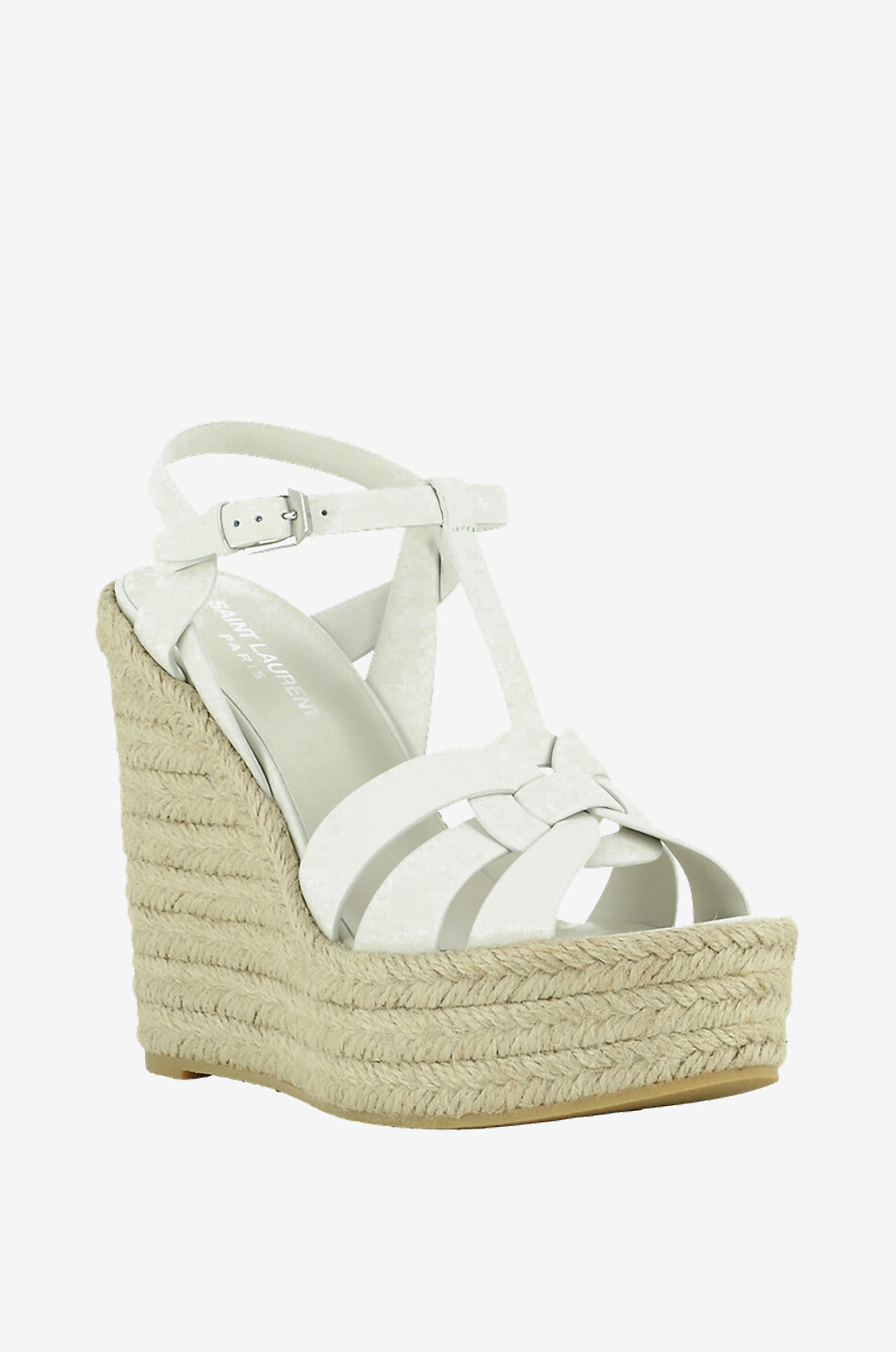 SAINT LAURENT PARIS Tribute espadrilles wedge in smooth leather Women WHITE 1