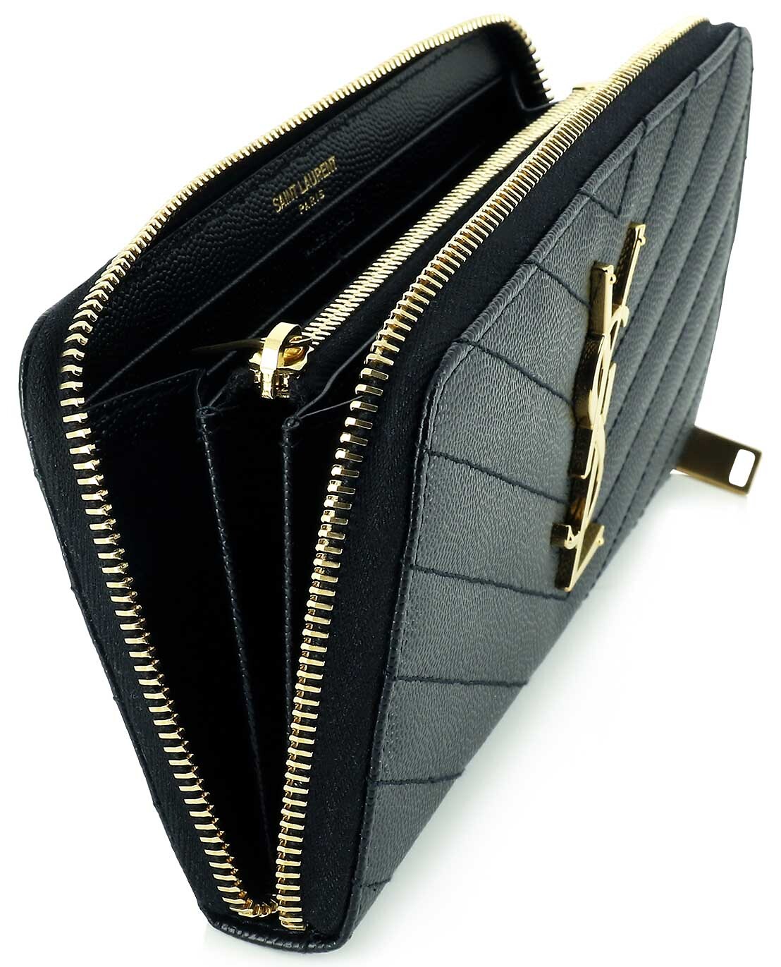 SAINT LAURENT PARIS Monogram long zip wallet in quilted leather Women BLACK 3