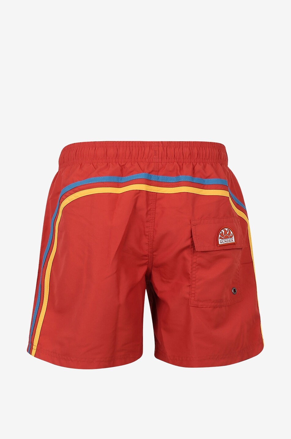SUNDEK Einfarbige Badeshorts mit dreifarbigem Streifenmotiv Herren MITTELROT 2
