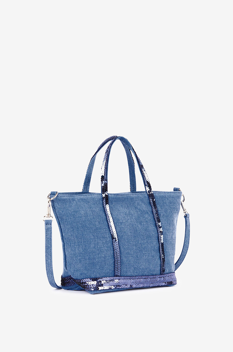 VANESSA BRUNO Mini linen canvas tote bag with sequins Women BLUE 2