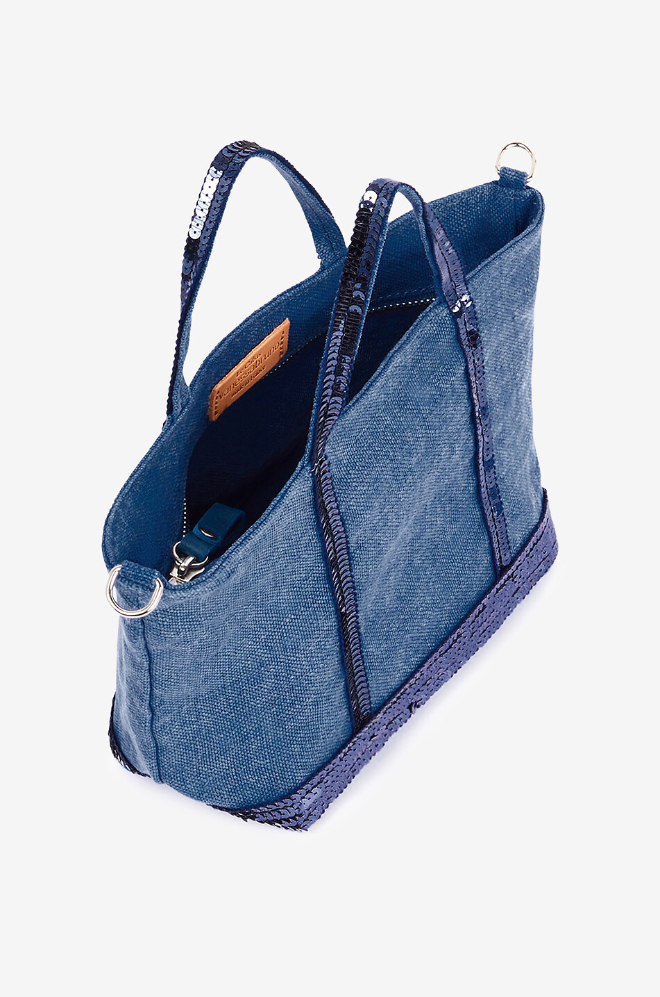 VANESSA BRUNO Mini linen canvas tote bag with sequins Women BLUE 3