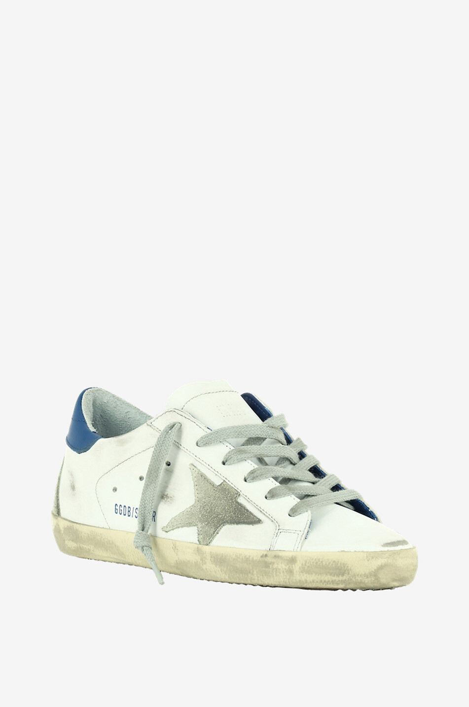 GOLDEN GOOSE Super-Star white and blue leather lace-up sneakers with grey star Women WHITE 1