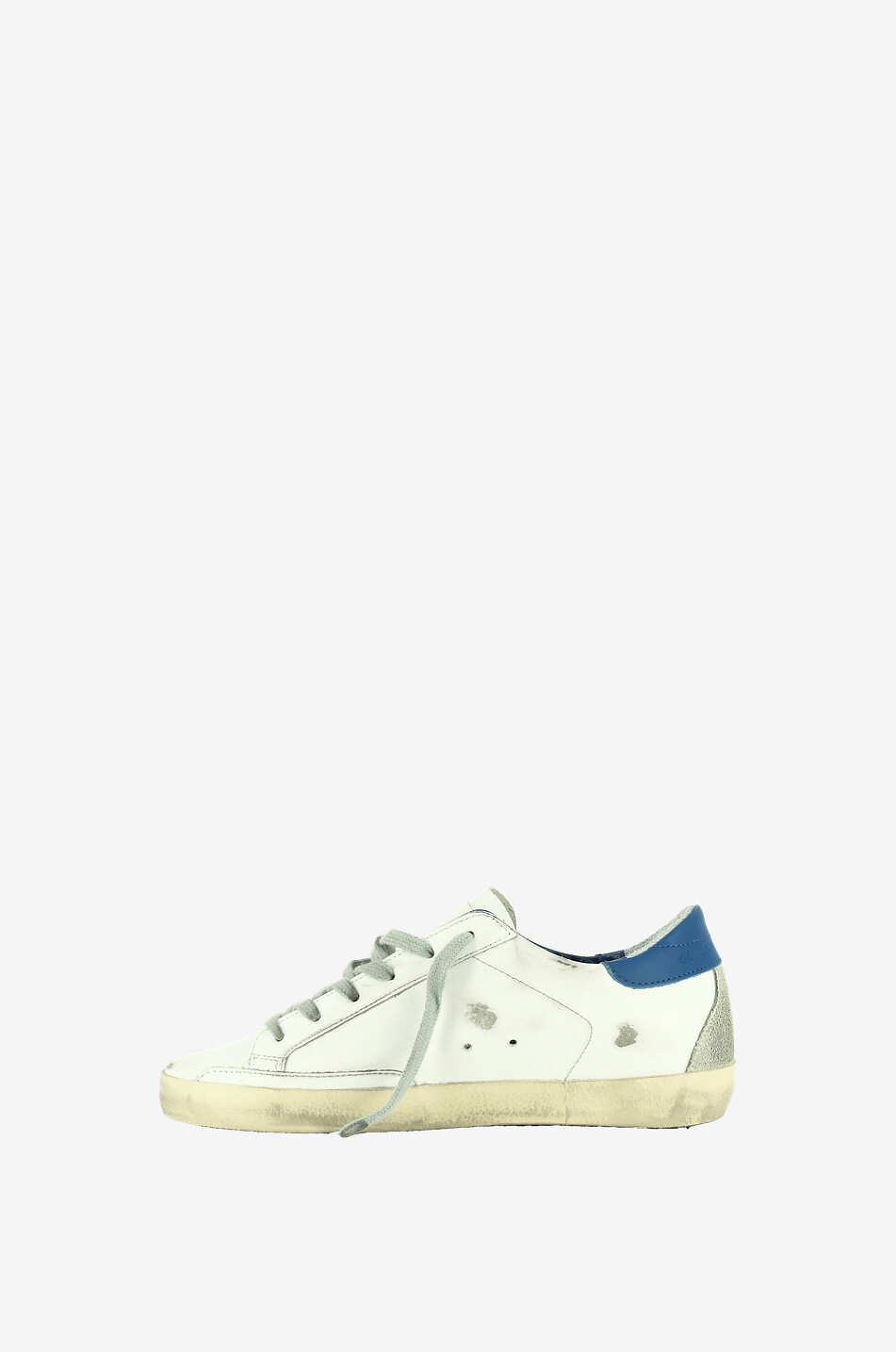GOLDEN GOOSE Super-Star white and blue leather lace-up sneakers with grey star Women WHITE 3