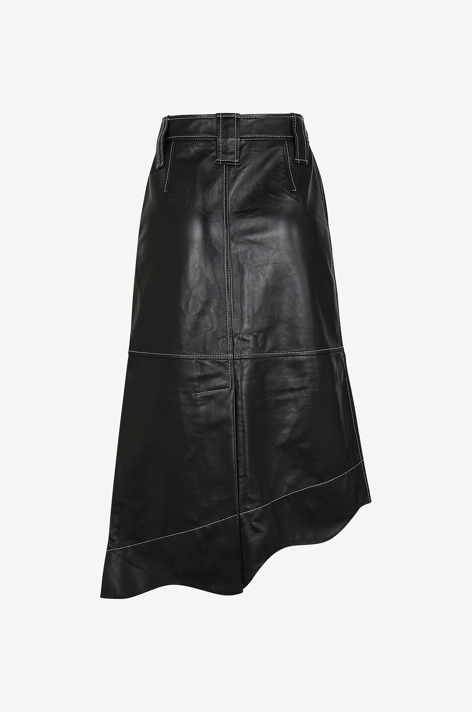 GANNI Asymmetric flared leather midi skirt Women BLACK 2