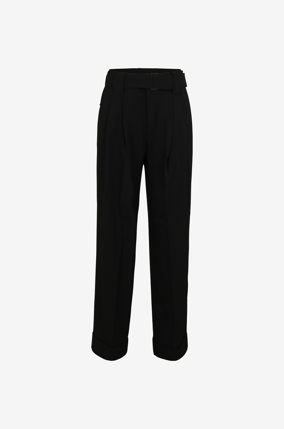 GANNI Pantalon droit avec ceinture en crêpe lourde Femme NOIR 1