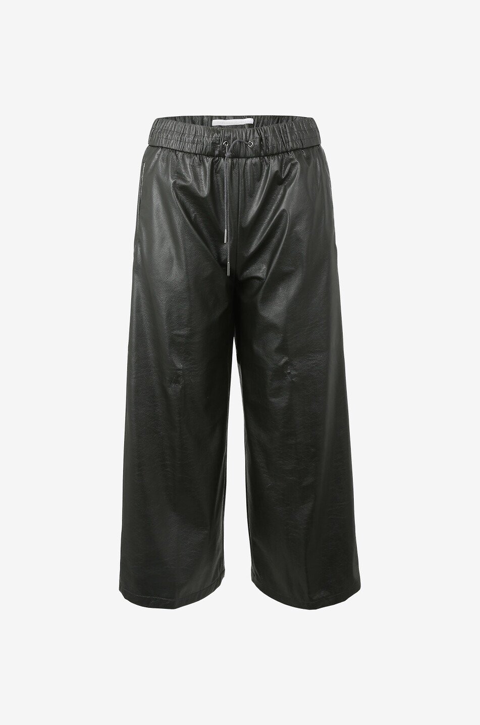 Pantalon large raccourci en cuir synthétique brodé de perles