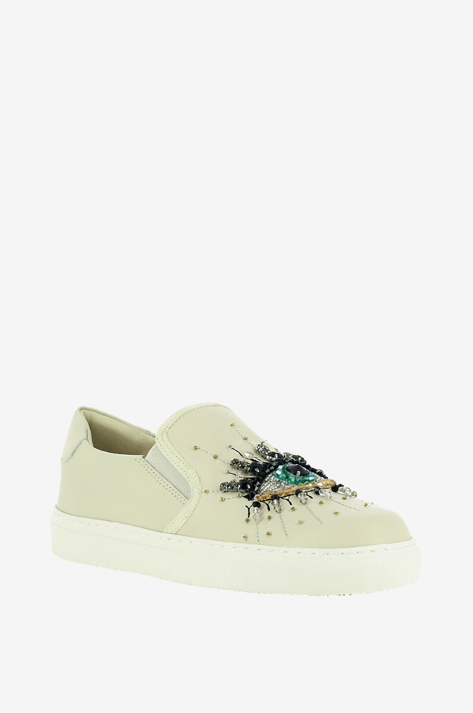 KURT GEIGER LONDON Niedrige Slip-on-Sneakers aus Leder mit Auge Leah Eye Damen CREMEFARBEN 1