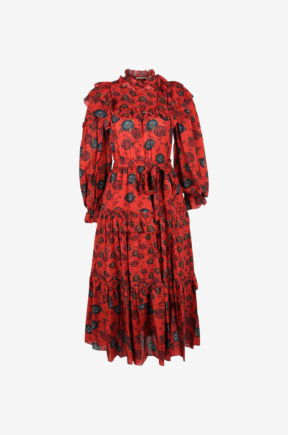 Winnifred Poppy flower printed long tiered flounced dress - ULLA