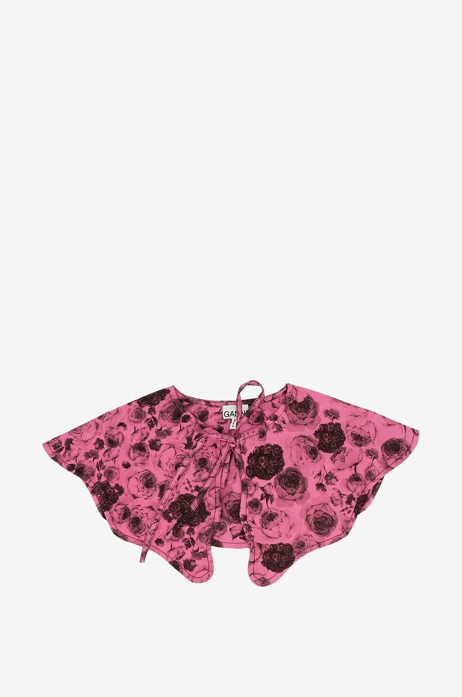 GANNI Col échancré en coton bio imprimé roses Shocking Pink Femme ROSE MOYEN 1