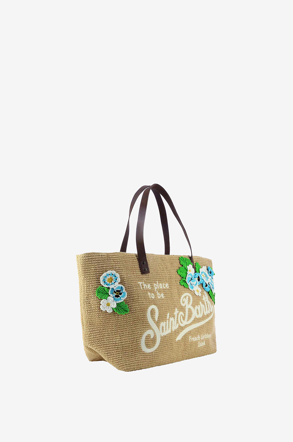 MC2 SAINT BARTH Helene large flower embroidered jute shopper Women BEIGE 2