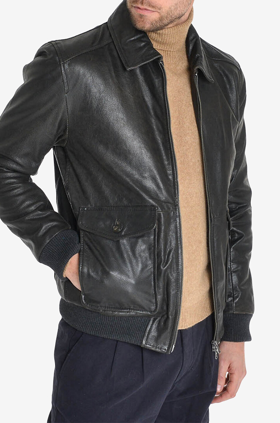 ANDREA D'AMICO Veste en cuir craquelé Myles Homme MARRON FONCÉ 4