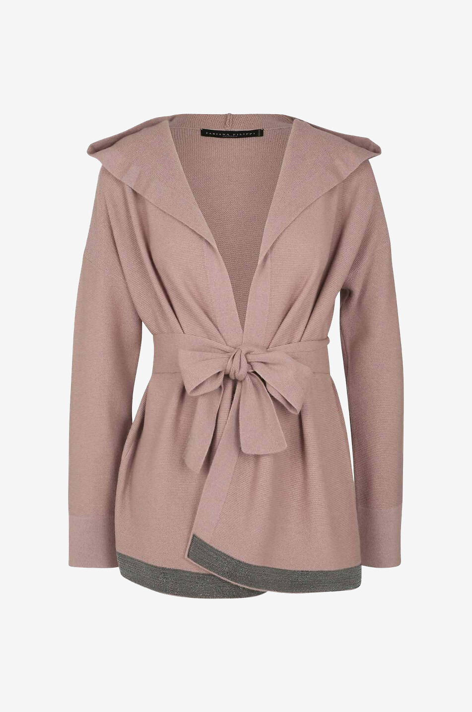 Cardigan capuche ouvert en cachemire brodé perles