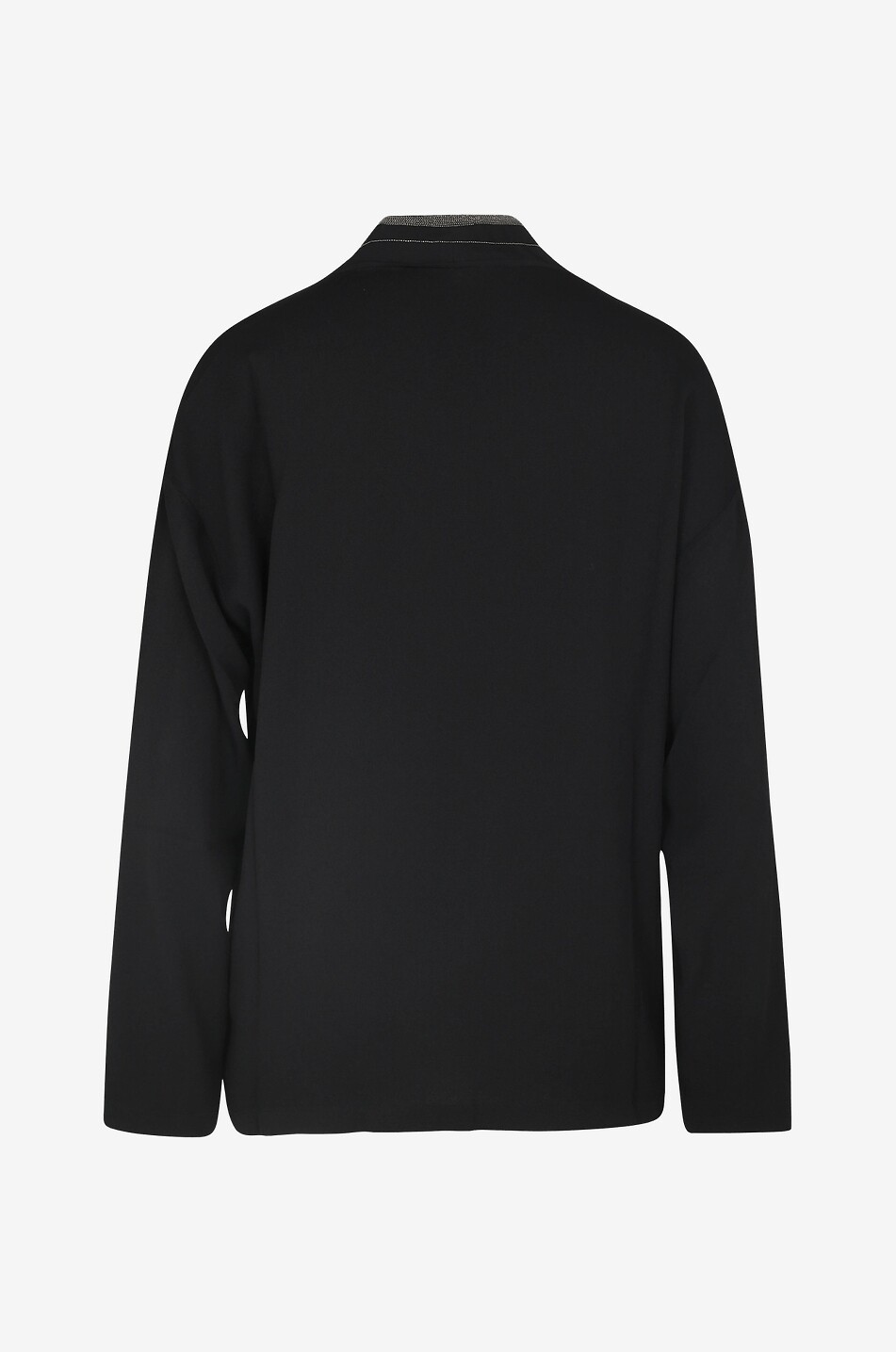 FABIANA FILIPPI Langarm-Top mit V- und Stehkragen mit Perlen Damen SCHWARZ 2