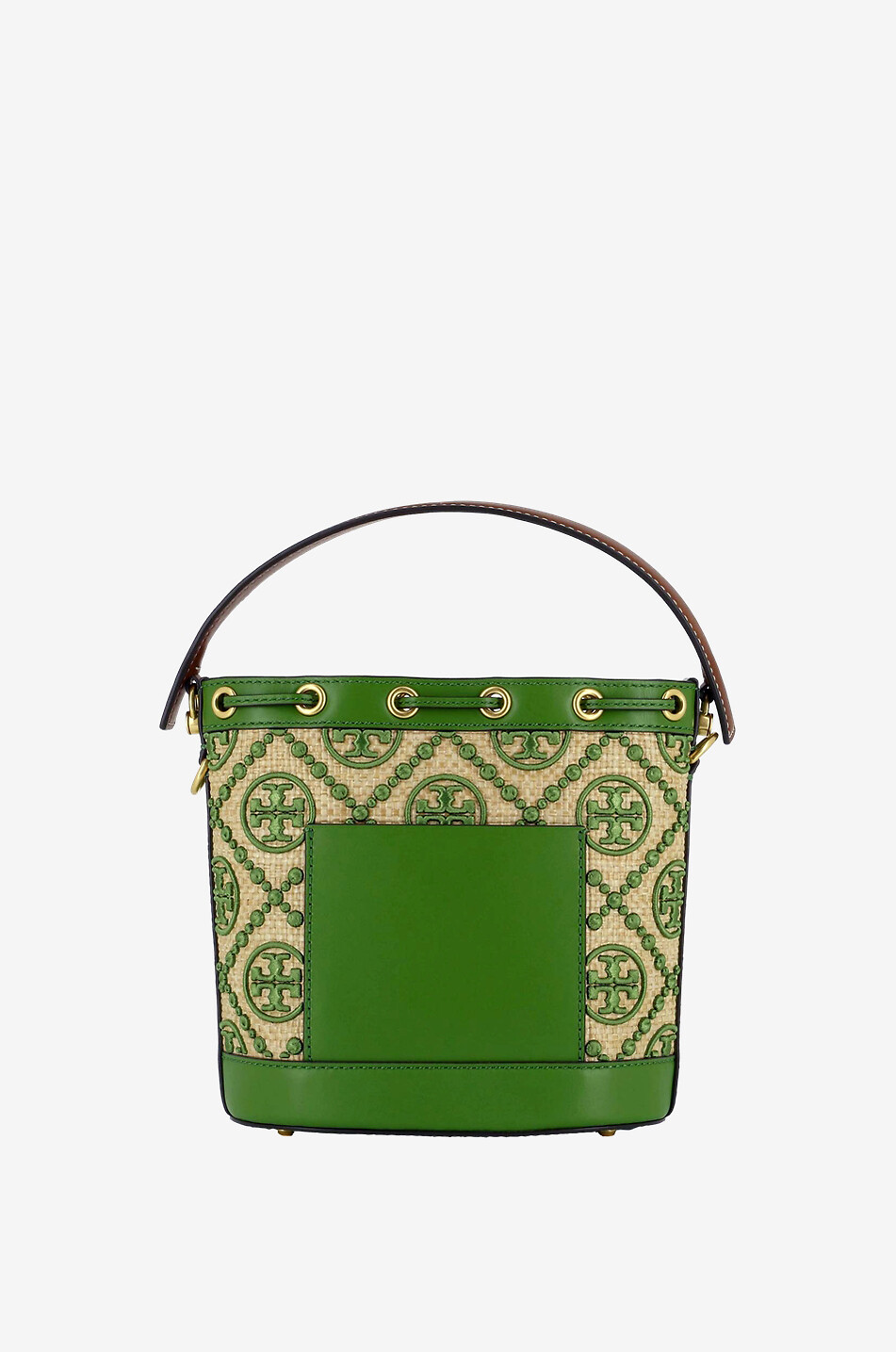 TORY BURCH T Monogram straw and leather shoulder bag Women GREEN 3