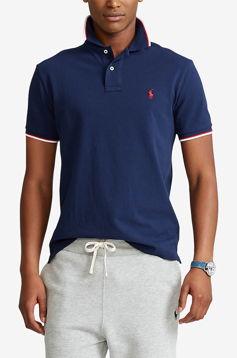 POLO RALPH LAUREN Custom Slim Pony contrast stripe short-sleeved polo shirt Men BLUE 3