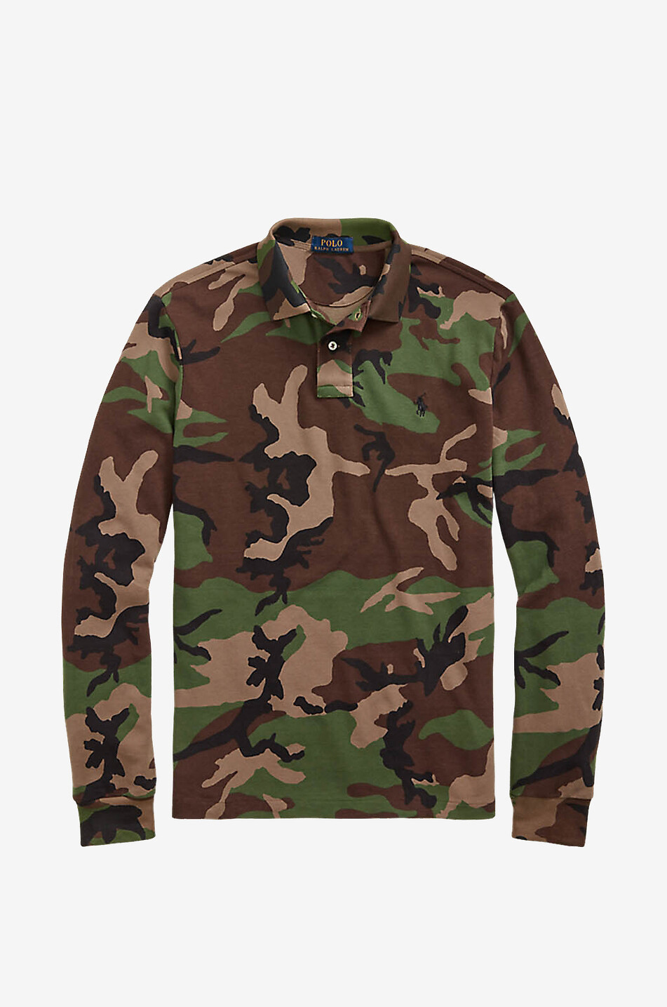 Pony camouflage printed long-sleeved polo shirt