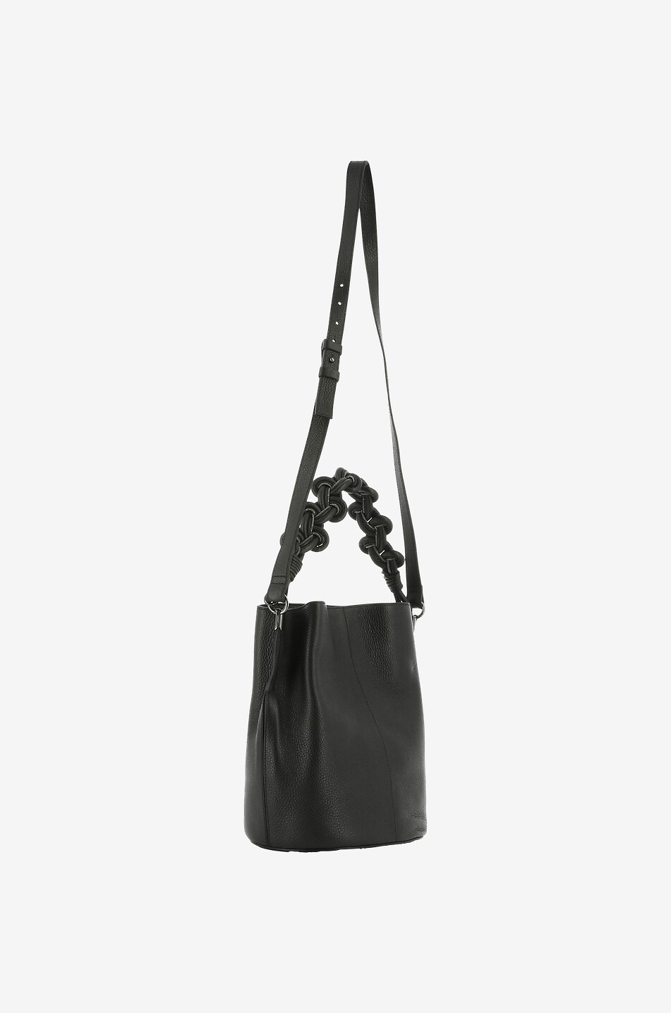 FABIANA FILIPPI Bucket-Tasche aus genarbtem Leder mit geflochtenem Bügel Damen SCHWARZ 5