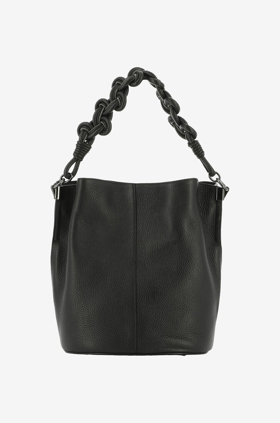 Sac seau en cuir grainé doté d'une anse tressée