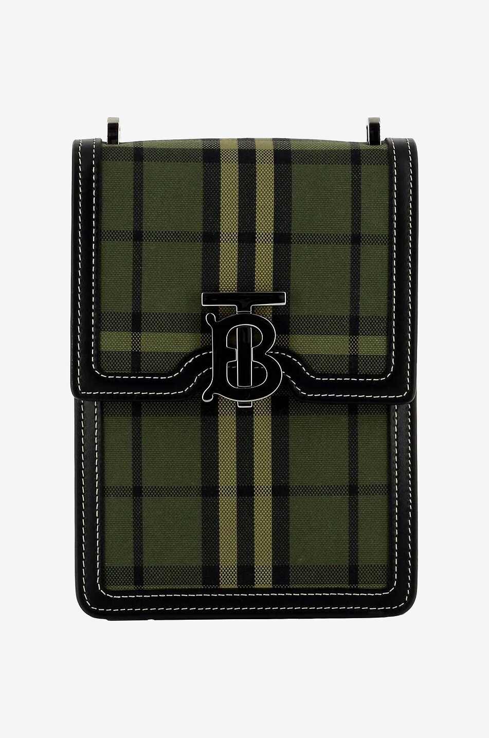 BURBERRY Sacoche en cuir et tissu à carreaux Robin Homme KAKI 1