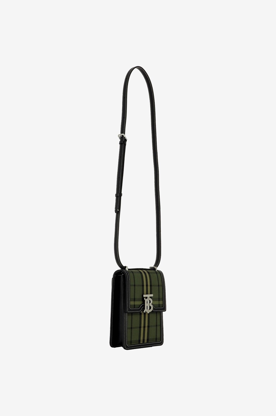 BURBERRY Sacoche en cuir et tissu à carreaux Robin Homme KAKI 2