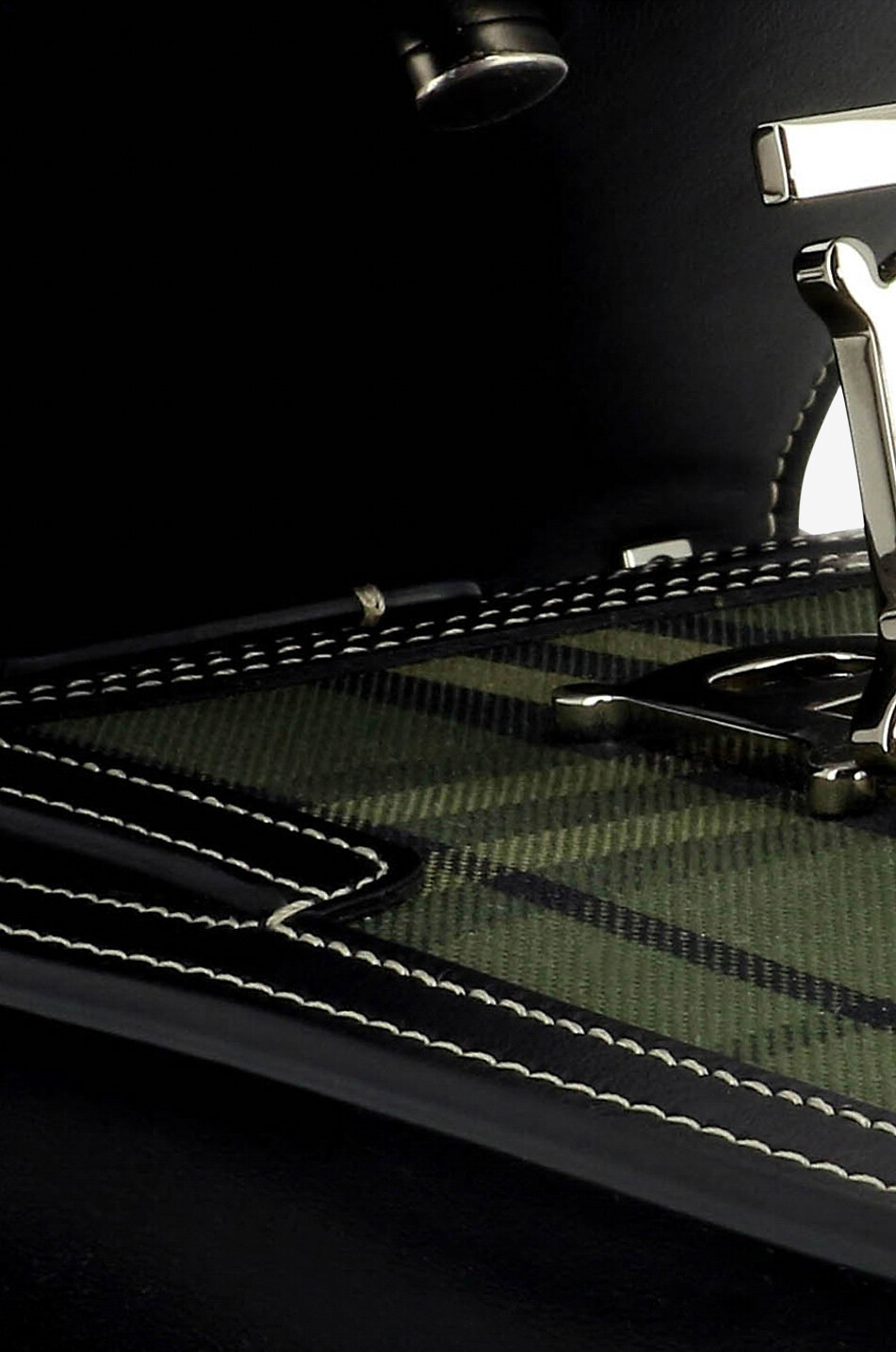 BURBERRY Sacoche en cuir et tissu à carreaux Robin Homme KAKI 3