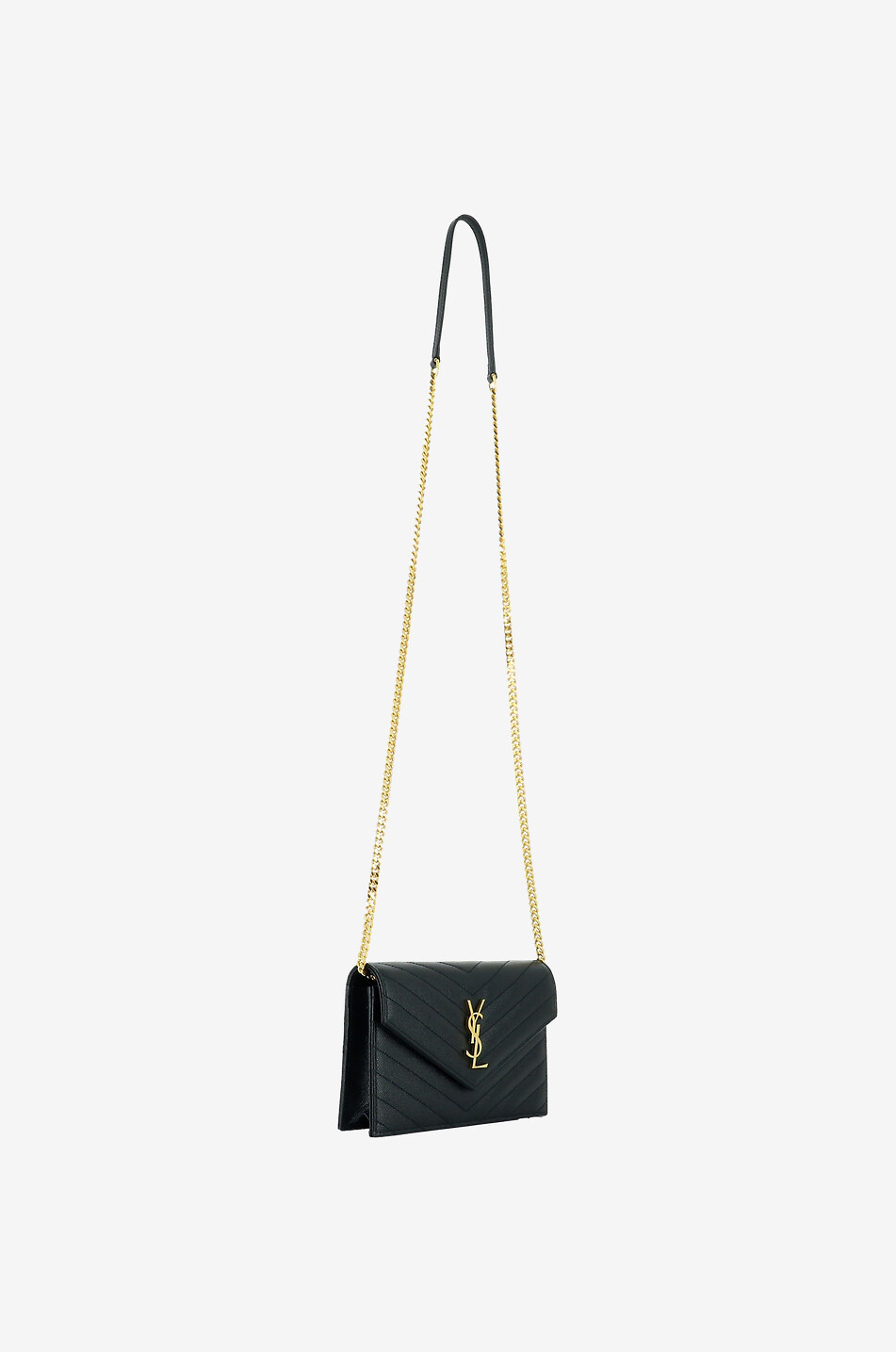 SAINT LAURENT PARIS Envelope Chain Wallet grain de poudre leather shoulder bag Women BLACK 2