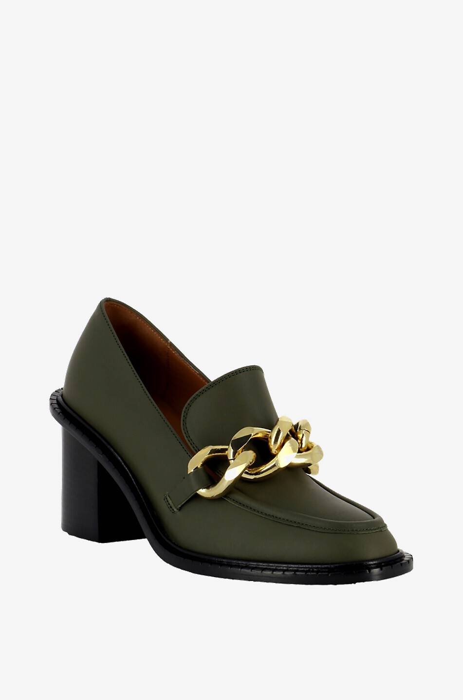 ATP ATELIER Osimo 70 smooth leather heeled loafers with chain Women KHAKI 1