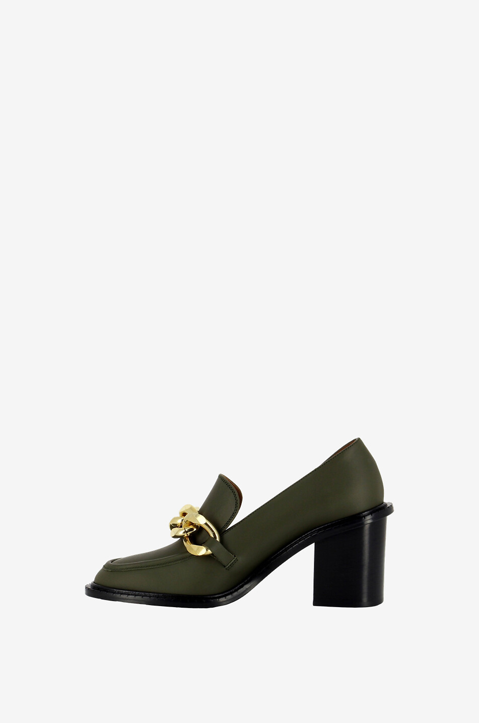ATP ATELIER Osimo 70 smooth leather heeled loafers with chain Women KHAKI 3