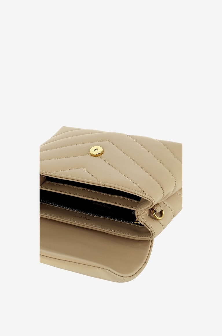 SAINT LAURENT PARIS Sac porté épaule en cuir lisse matelassé Loulou Toy Femme BEIGE 5